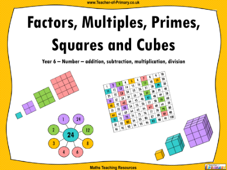 Factors, Multiples, Primes, Squares and Cubes - PowerPoint