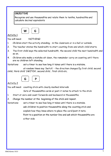 Decimal equivalents of tenths, hundredths, thousandths worksheet