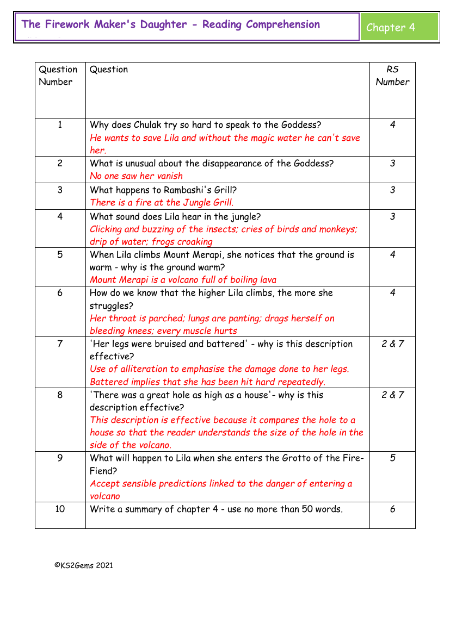 3. Reading Comprehension answers