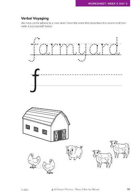 Verbal Voyaging letter formation - "farmyard"  - Worksheet 