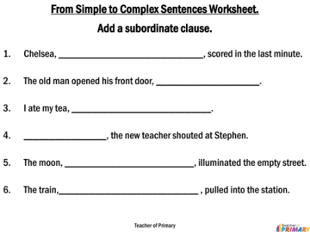 Autobiography - Lesson 4 - From Simple to Complex Sentences Worksheet