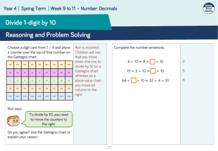 Divide 1-digit by 10: Reasoning and Problem Solving