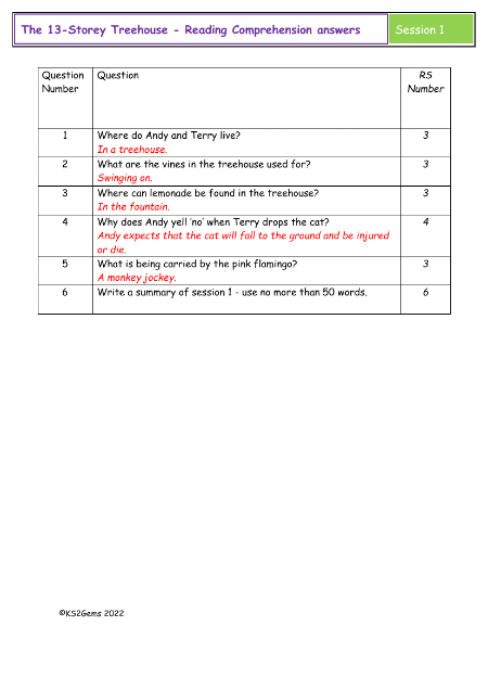 5. Reading Comprehension answers