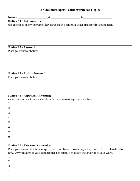 Carbohydrates and Lipids - Lab Station Passport