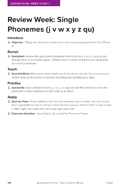 Review Week: Single Phonemes - Lesson plan 
