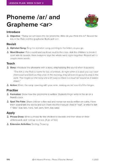 Phoneme "ar" and Grapheme "ar" - Lesson plan 