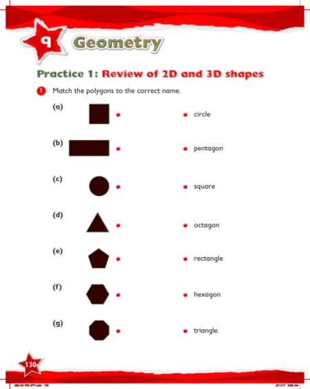 Max Maths, Year 4, Work Book, Review of 2D and 3D shapes