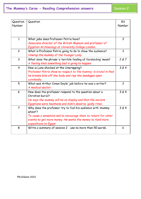 4. Reading Comprehension answers