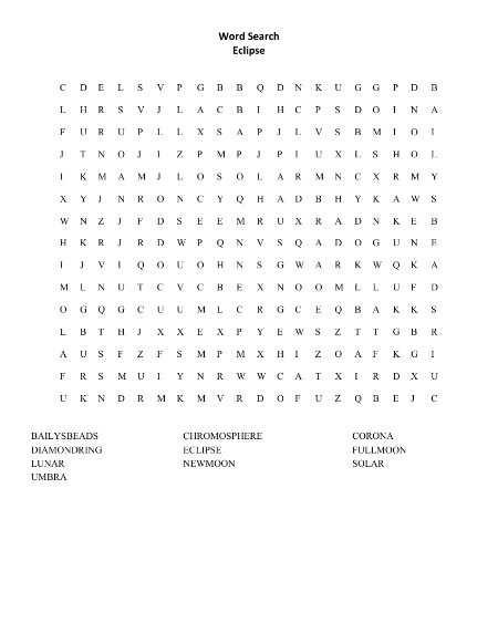 Eclipse - Solar and Lunar - Word Search