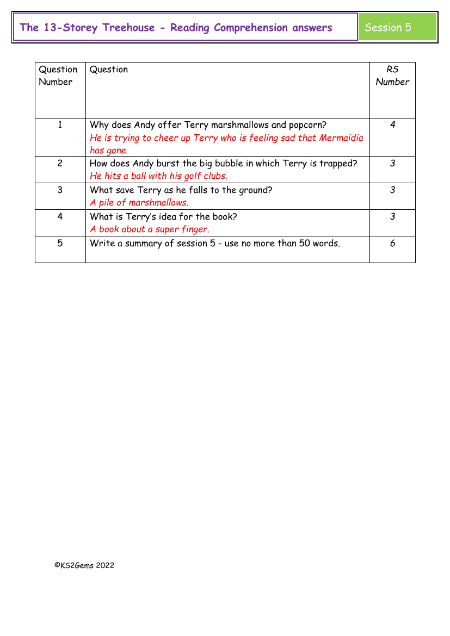 4. Reading Comprehension answers