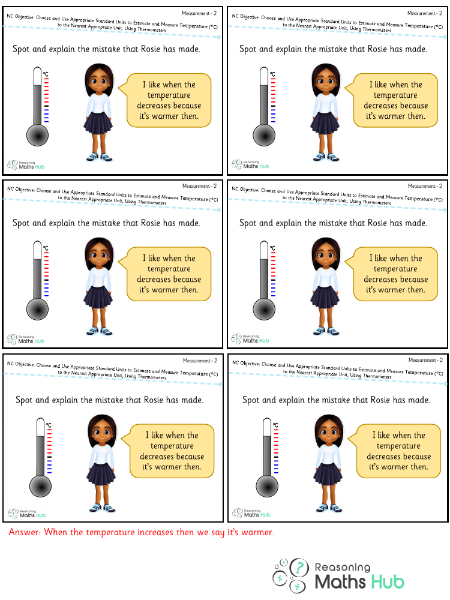 Choose and use appropriate standard units to estimate and measure temperature (C) to the nearest appropriate unit, using thermometers 3 - Reasoning