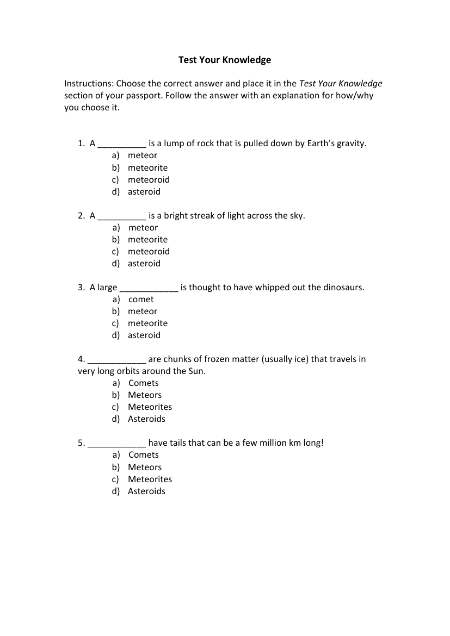Asteroids, Comets and Meteors - Test Your Knowledge