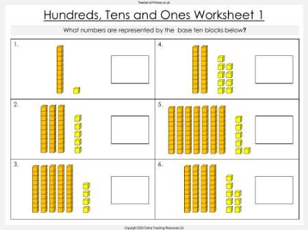 Place Value - Hundreds, Tens and Ones - Worksheet