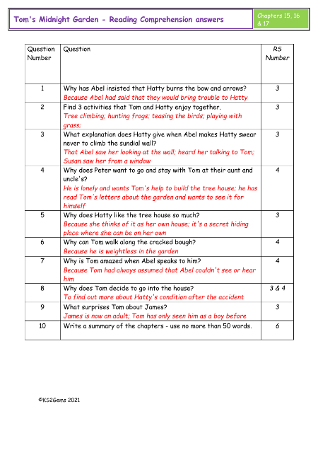 6. Reading Comprehension answers