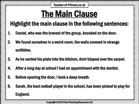 The Main Clause - Worksheet