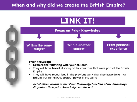 Link it! Prior knowledge - British Empire - 5th Grade