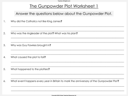 The Gunpowder Plot - Worksheet