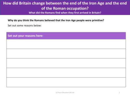Why do you think the Romans believed that the Iron Age people were primitive? - Worksheet
