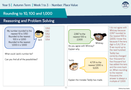 Round to nearest 10, 100 and 1,000: Reasoning and Problem Solving
