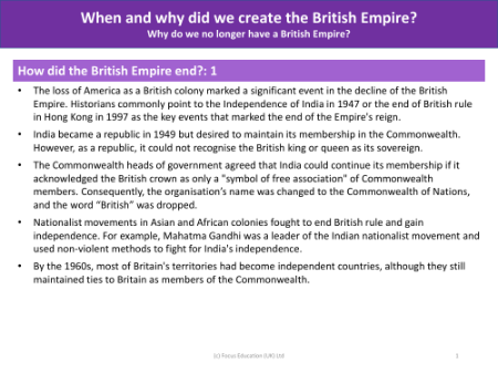 How did the British Empire end? - Info sheet