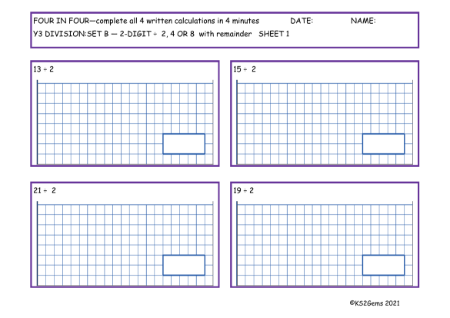 Division Set B 2 digit number 2, 4 or 8 with remainder