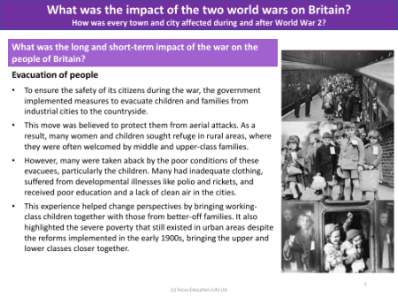 What was the short and long-term impacy of was on the British people - Evacuation of people - Year 6