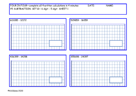 Subtraction Set G - 6d - 5d no exchange