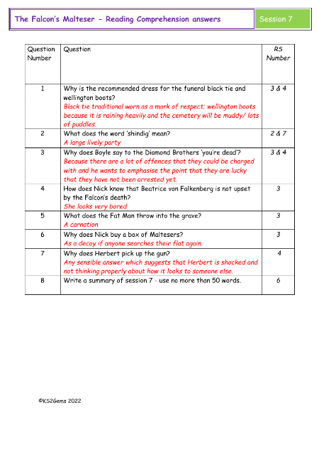 4. Reading Comprehension answers