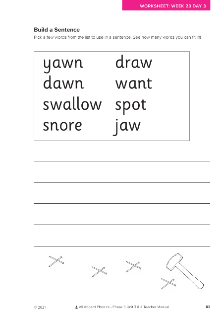 Build a Sentence activity" - Worksheet