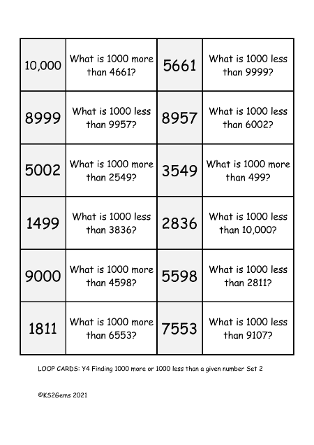 Loop Card Game - Find 1000 more or less Set 2