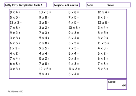 Multiplication Facts 5