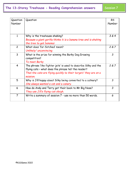 4. Reading Comprehension answers