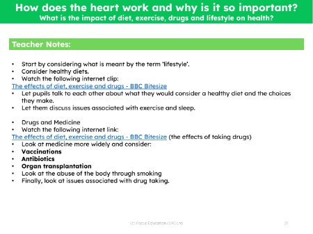 What is the impact of diet, exercise, drugs and lifestyle on health? - Teacher notes