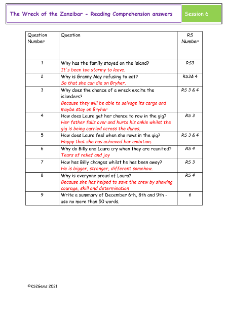 6. Reading Comprehension suggested answers