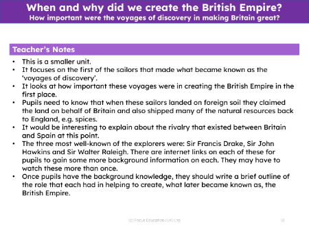 How important were the voyages of discovery in making Britain great? - Teacher notes