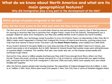 Why did the Irish come to the USA? - Info sheet
