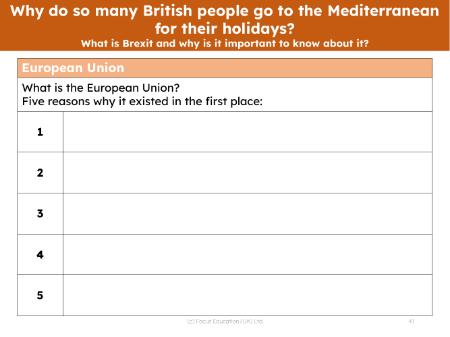 Five reasons the European Union exists - Worksheet