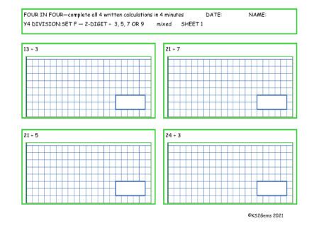  Division Set F 2 digit number - 3, 5, 7 or 9 mixed