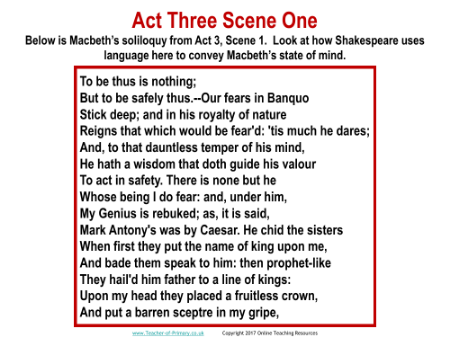 Macbeth - Lesson 13  Act Three Scene One Worksheet