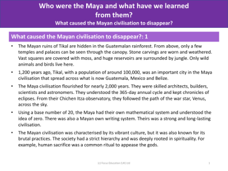 What causes the Maya civilisation to disappear? - Info pack
