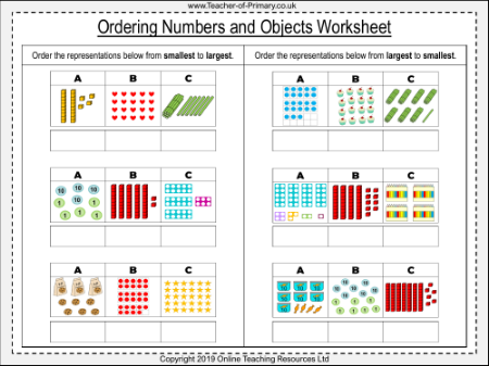 Ordering Objects and Numbers - Worksheet
