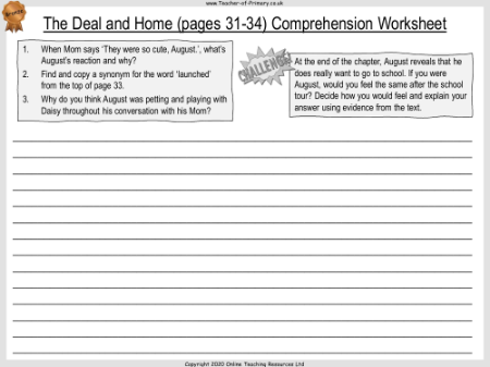 Wonder Lesson 11: The Deal and Home - Comprehension Worksheet 1