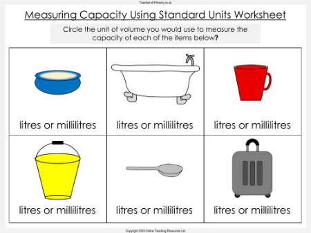 Measuring Capacity Using Standard Units - Worksheet