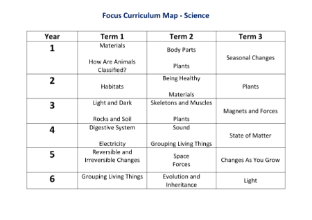 Curriculum Map for Year Groups - Focus Science