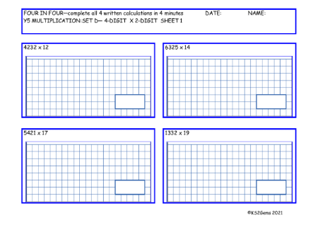 Multiplication Set D 4 digit number x 2 digit number