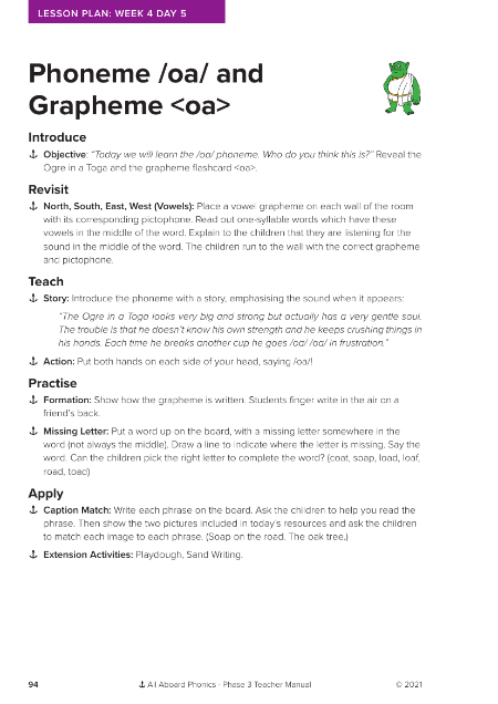 Phoneme "oa" and Grapheme "oa" - Lesson plan 