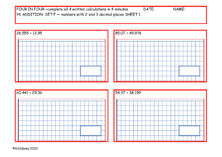 Addition Set F - numbers with 2 and 3 decimal places