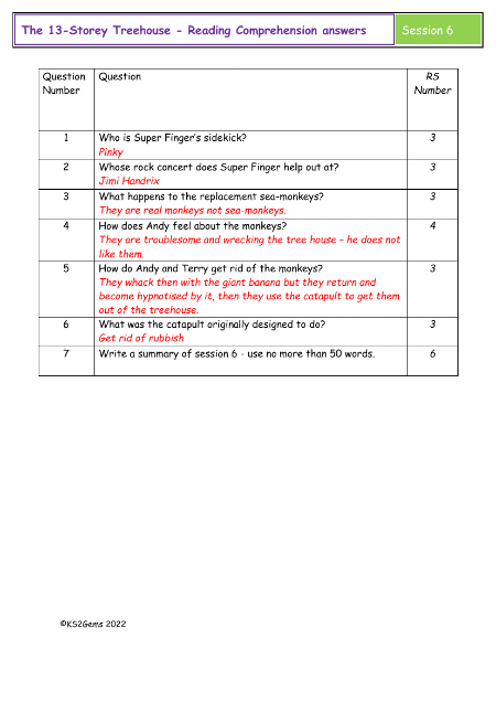 4. Reading Comprehension answers