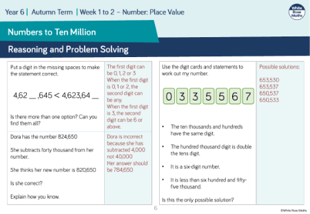 Numbers to ten million: Reasoning and Problem Solving