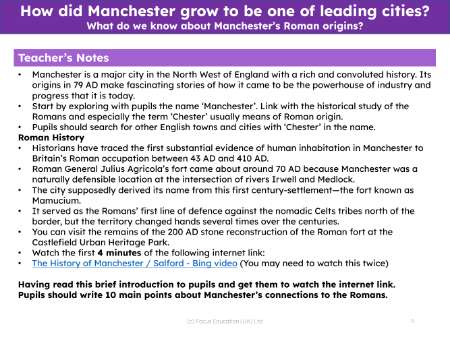 What do we know about Manchester's Roman origins? - Teacher notes